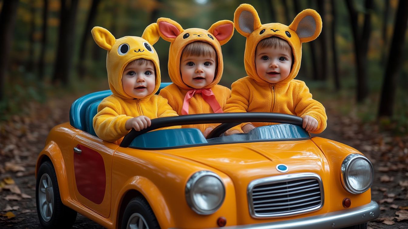 Мультики для детей.Детишки катаются на машинке и танцуют