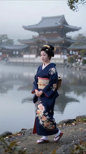 Япония: красота в кимоно на фоне старинной архитектуры #кимоно #Япония #культура