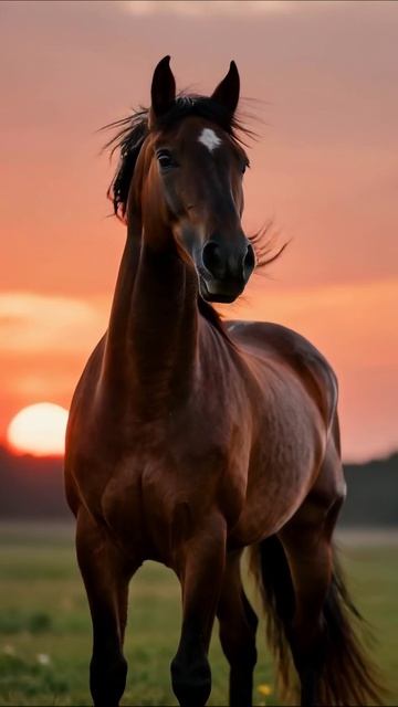 Красота лошади на фоне заката #лошади #закат #природа