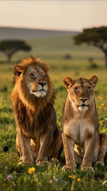 Львы на рассвете: короли саванны #дикоеживотные #природа #львы