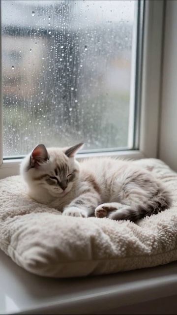 Котенок на окне: уютный дождливый день #кот #дождь #уют