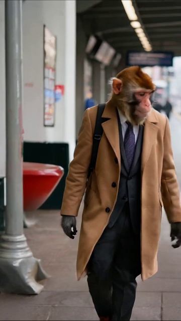 Смешная прогулка обезьяны в костюме #обезьяна #юмор #мода