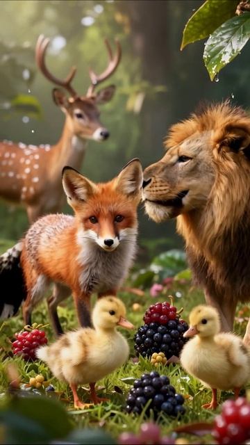 Лесная идилия: дружба животных #дикоеживотные #лес #друзья