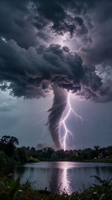 Ужасающая буря: смерч и молнии в небе #природа #буря #погодаприключения