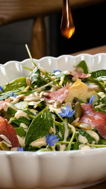 Салат с вяленой уткой, виноградом и семенами подсолнуха