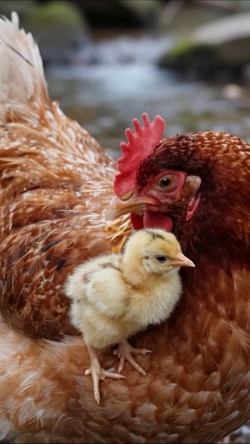 Мама-курица и ее птенец: нежная забота #курицы #птицы #приключения