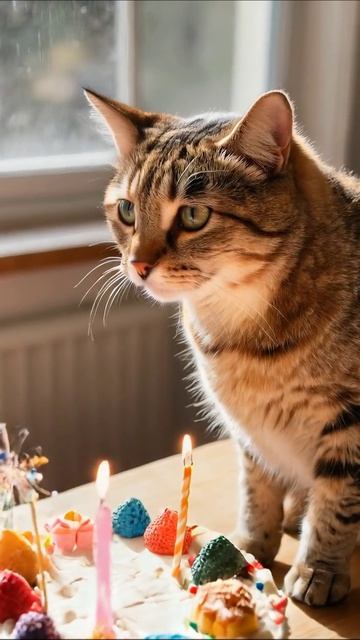 Котик на день рождения: празднуем вместе! #кот #деньрождения #праздник