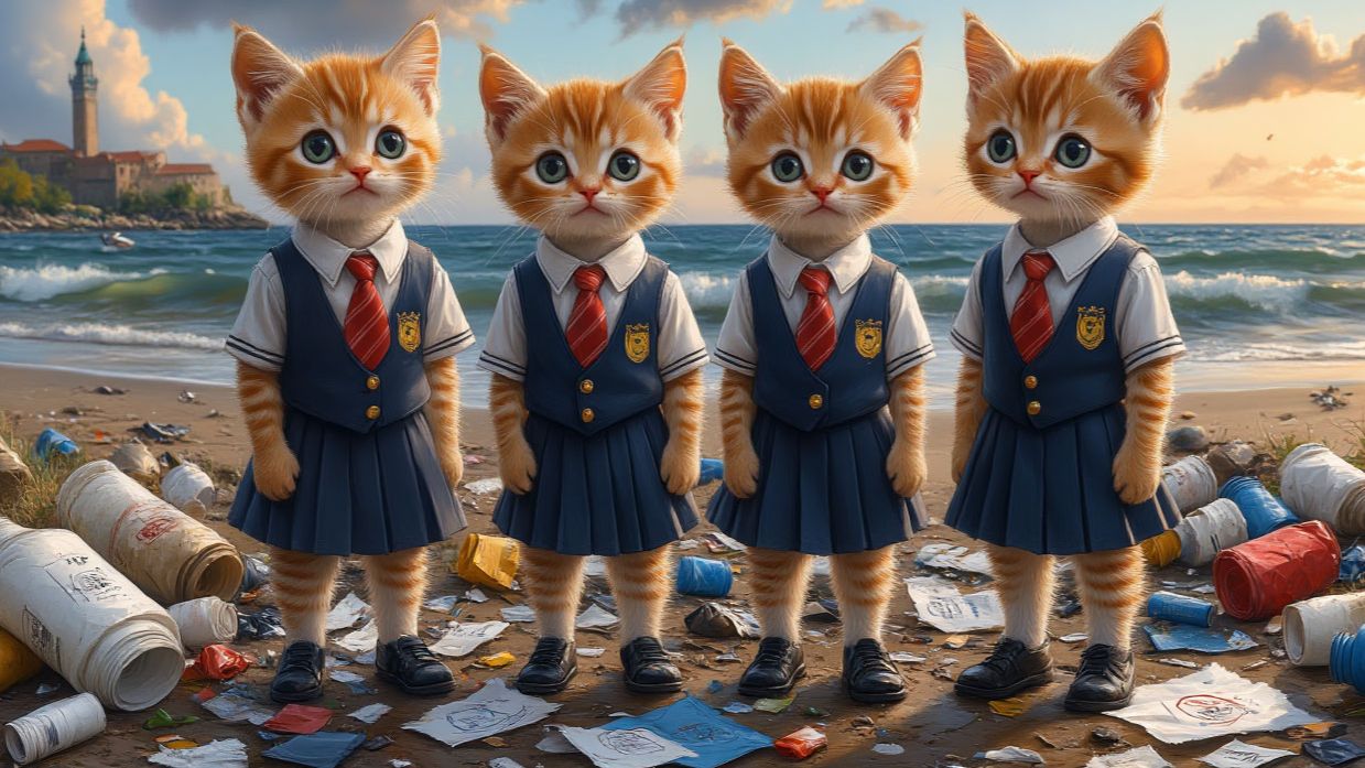 Мультики для детей, котики спасают океан от мусора