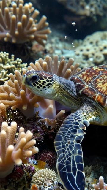 Подводный мир: Черепаха среди кораллов #морскаяжизнь #подводнаяфотография #черепаха
