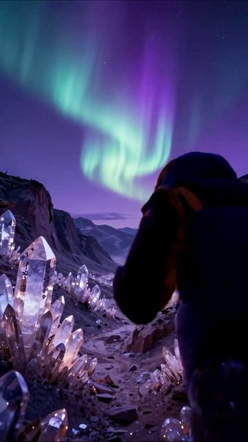 Сияние кристаллов под северным сиянием #кристаллы #северноесияние #пейзаж