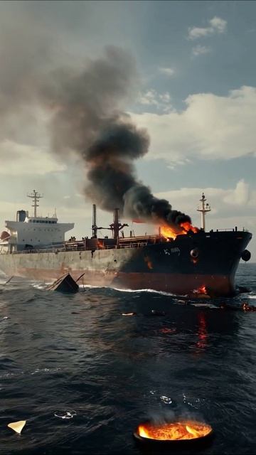 Судно в огне: трагедия на море #катастрофа #море #потеря