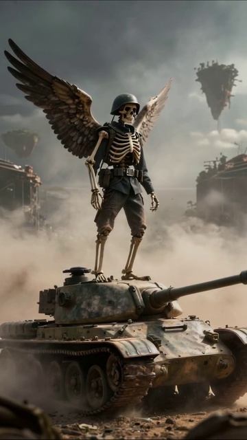 Остатки надежды: скелет войны на танке #апокалипсис #война #скелеты