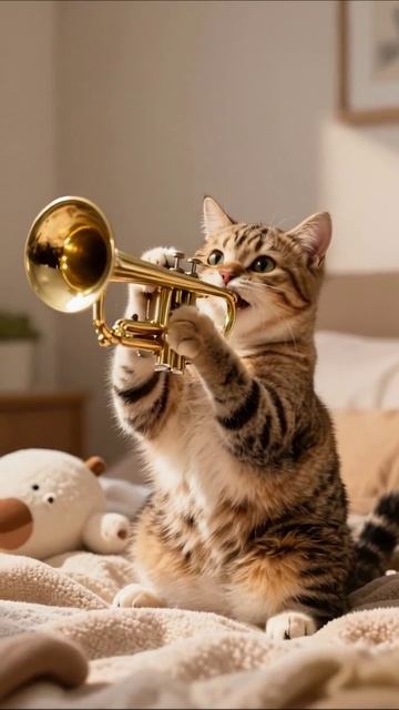 Кот-флейтист: уникальное исполнение на трубе! #кот #музыка #веселье