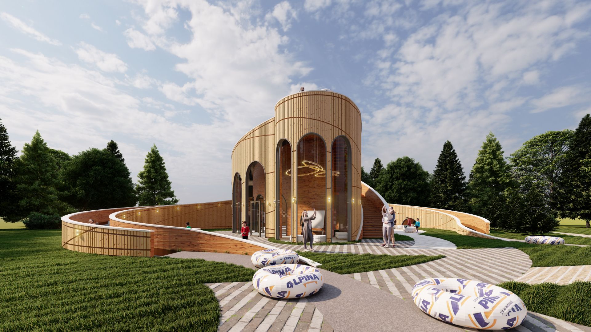 Альпина Всесезонная горка для детей и взрослых с помещениями свободного назначения