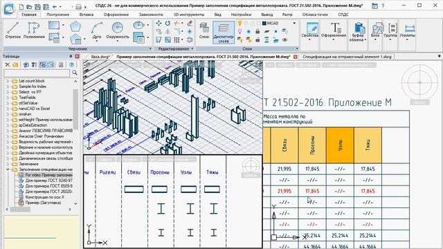 Пример заполнения спецификации металлопроката. ГОСТ 21.502-2016. Приложение М
