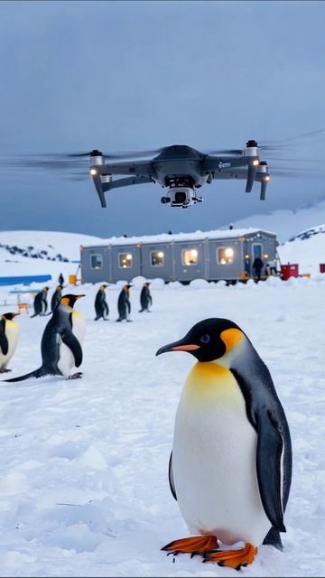 Пингвины в Антарктике: незабываемая встреча с дроном #пингвины #антартка #дрон