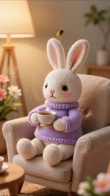 Кролик с чаем: уютный момент #кролик #декор #уют
