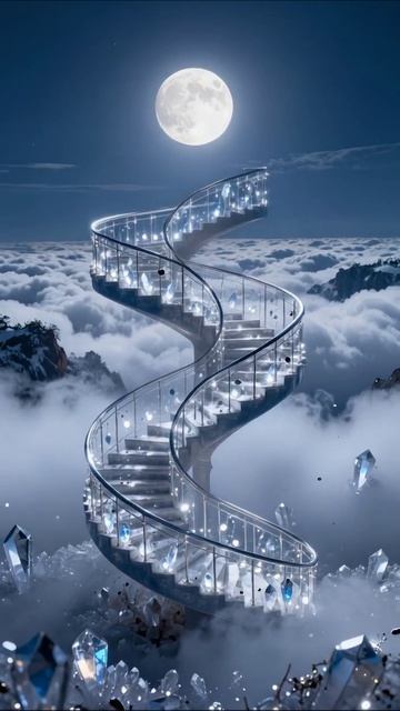 Лестница в облаках: волшебное путешествие к луне #фантазия #космос #искусство