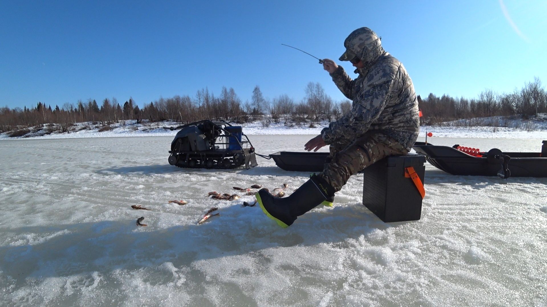 ОКУНЁВАЯ РАЗДАЧА С ОДНОЙ ЛУНКИ НА БЛЕСНУ! ВЕДРО ЗА ЧАС, НА СЕВЕРЕ ЛЕГКО \ БОСЯЦКИЙ ОБЕД В ПАЛАТКЕ Ч7