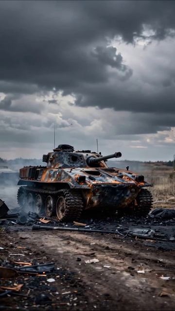 Грусть войны: заброшенный танк в мертвом ландшафте #война #разрушение #грусть