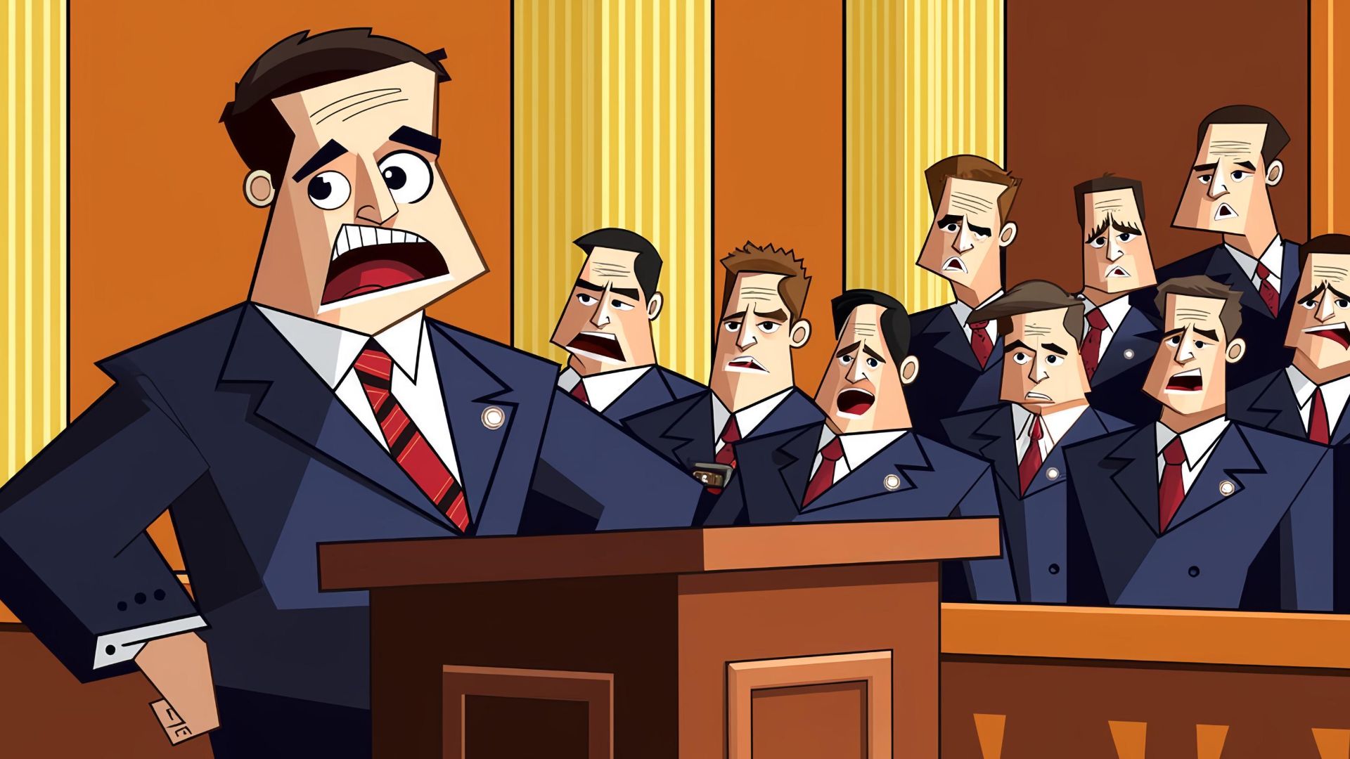 Мужчина выступает на трибуне