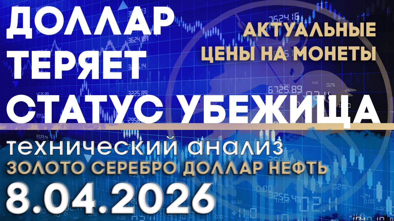 Доллар теряет статус убежища. Анализ рынка золота, серебра, нефти, доллара 08.04.2026 г