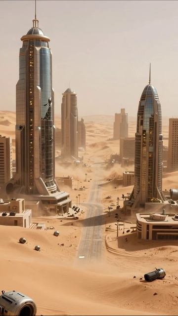 Пустынный город будущего: технологические руины #будущее #пустыня #город
