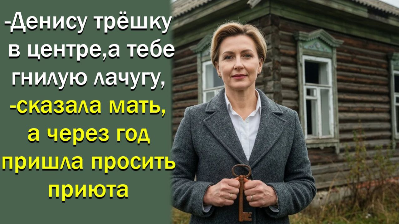 - Денису трёшку в центре, а тебе  гнилую лачугу, - сказала мать, а через год пришла просить приюта