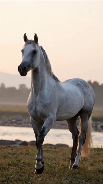 Величие белого коня на фоне заката #лошади #природа #животные