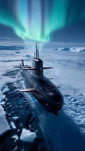 Подводная лодка под северным сиянием #подводныймир #арктика #субмарина