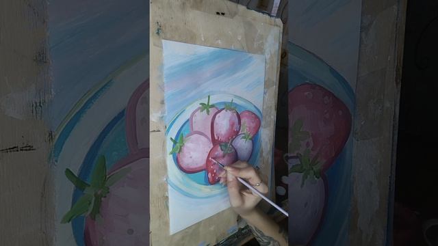 Рисуем клубнику гуашью