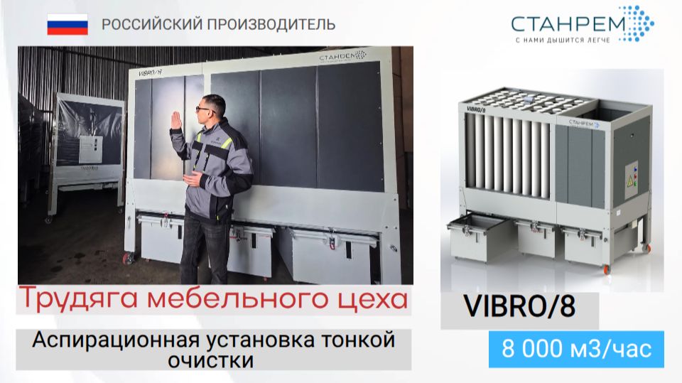 Аспирационная промышленная установка с виброочисткой VIBRO/8 с производительностью 8000 м3/ч