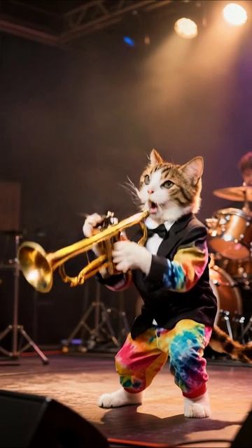 Музыкальный кот на сцене: джаз с трубе #кот #музыка #джаз