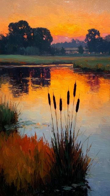 Водоём на закате (картина #1136) / Арт-студия Нормова