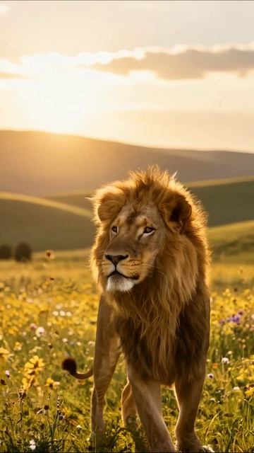 Царь джунглей: жизнь льва на фоне заката #лев #природа #дикосообщество