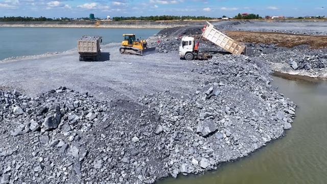 EP02!new Project Of Pouring Rocks Into The Deep Lake Water  With A Team Of Machinery Working Skillfu