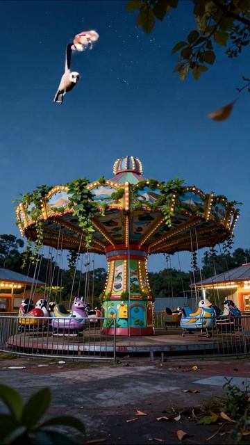 Сказочный карусель в ночном небе #паркразвлечений #ночь #карусель