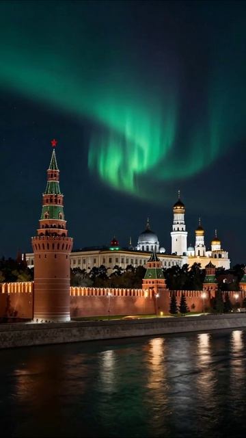 Северное сияние над Кремлем #Кремль #СеверноеСияние #Москва