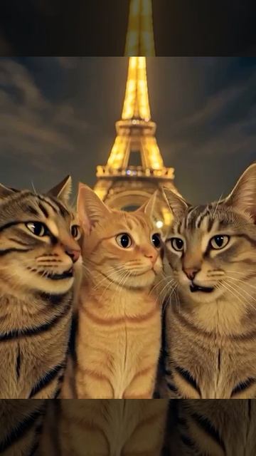 Милые котики и кошечка в Париже.