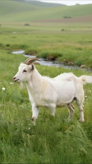 Очаровательная козочка на фоне зелёных лугов #козы #природа #животные