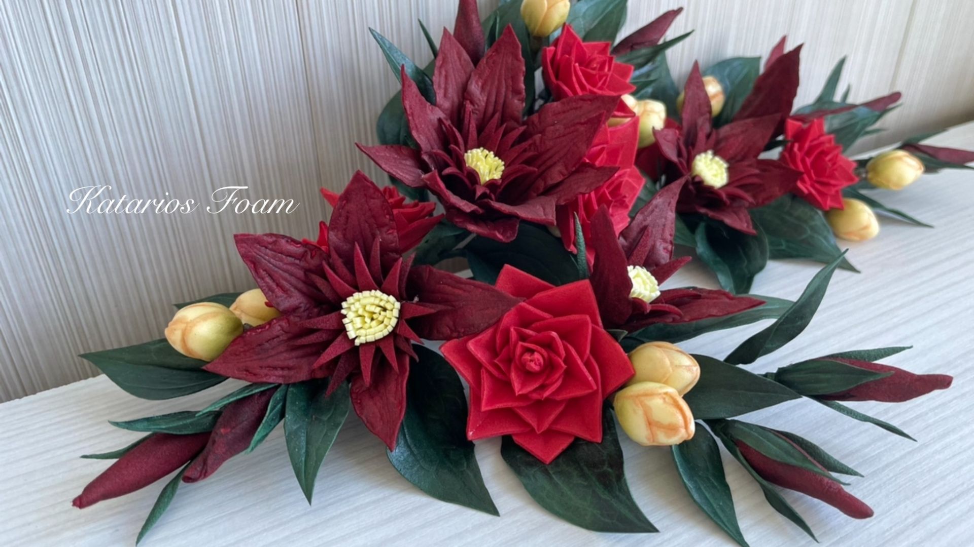 Клематисы и игольчатая камелия из фоамирана .