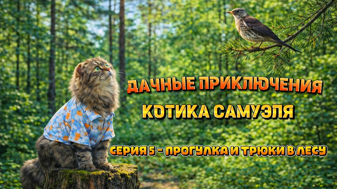 ПРОГУЛКА И ТРЮКИ В ЛЕСУ - 5 серия🌳 Дачные приключения котика Самуэля😸 (ASMR)