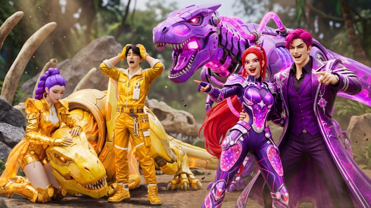 Семейство Аметистов против Золотых Семейств: Руми завоевывает чемпионат по гонкам дино Тираннозавра