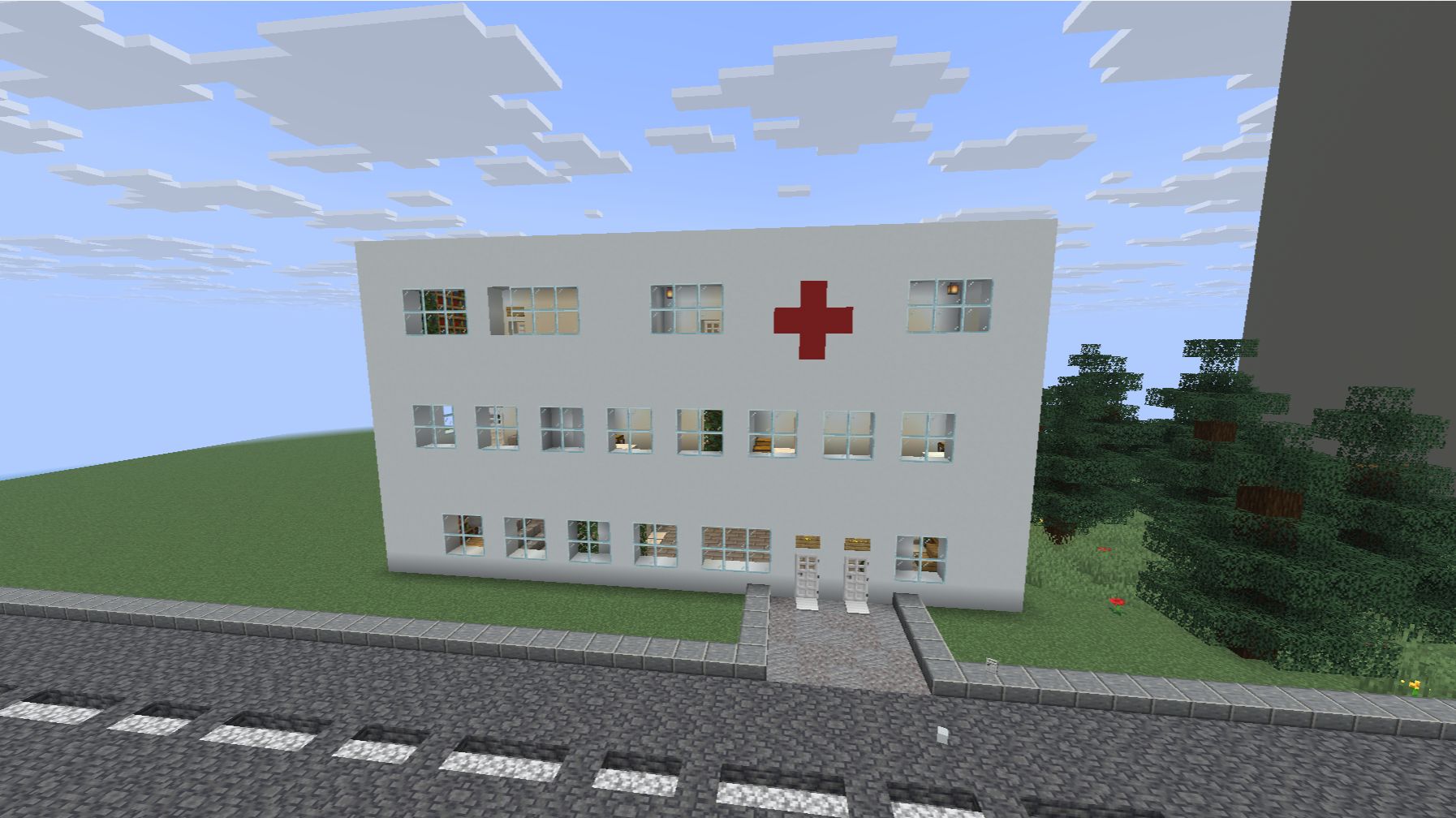 Строим больницу в Припяти в майнкрафте.