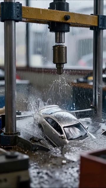 Разрушение игрушечного автомобиля под прессом #автомобили #эксперименты #технологии