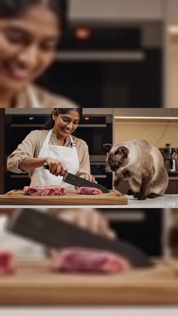 Истер проверяет мои ножи! 🔪🐱 (Подготовка к Стейку) | Knife Sharpness Test With My Cat #shorts