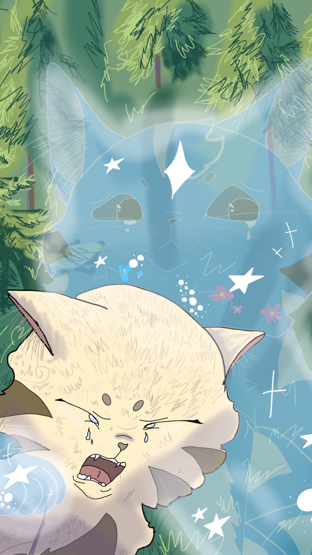 Арт: Пара Теневого Света прощается с его призраком.( после того как его победил чёрный кот).