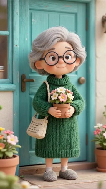 Бабушка с цветами: уют и радость #бабушка #цветы #анимация