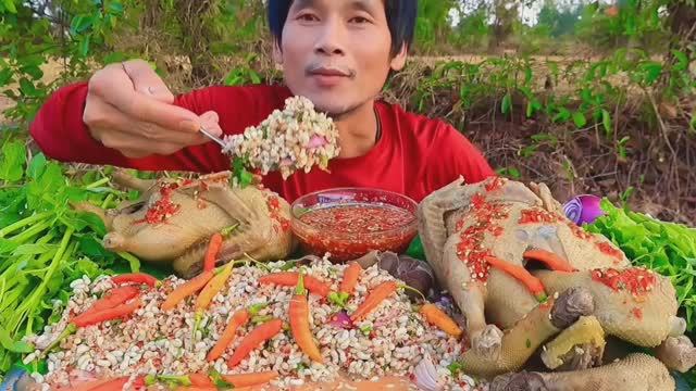 #MUKBANG Яйца муравьев, вареная утка с соусом из морепродуктов и острые овощи.АСМР ЕДА НА КАМЕРУ