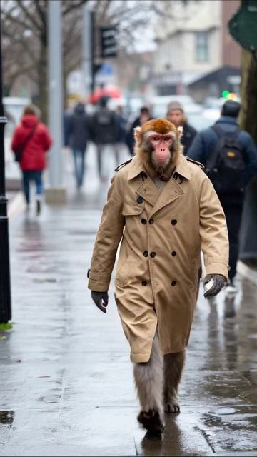 Обезьяна в плаще на улицах города #обезьяна #юмор #приключения